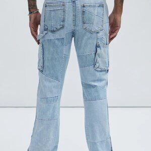 NWT Fashion Nova Men Patchwork Carpenter Flare Jeans 38